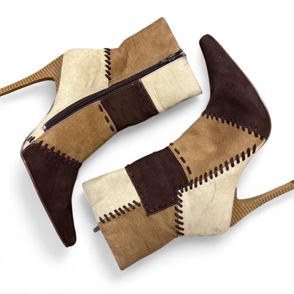 Patchwork Stiletto Booties – Size 8.5 Boho Western Artsy Boots Y2K - Picture 2 of 6